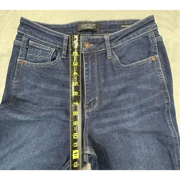 Judy Blue Women’s Cropped Straight Jeans Size 9/29 Cut Ankle Raw Hem Blue Denim - Picture 4 of 11